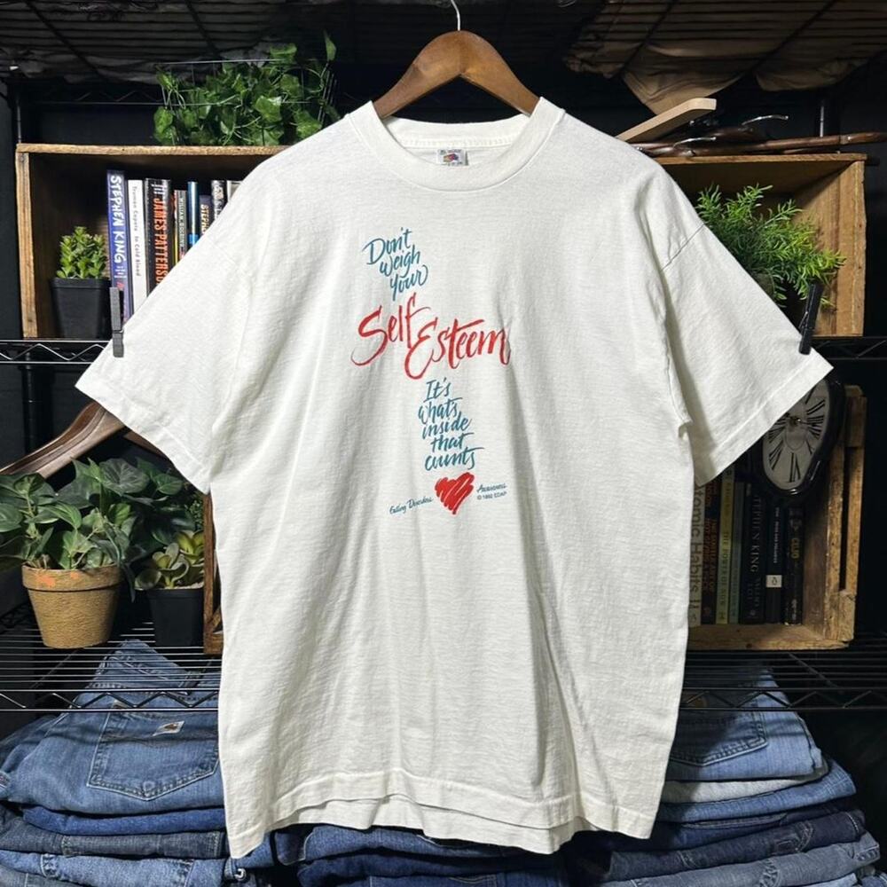 Vintage 90s Single Stitch Eating Disorder Awareness Tee Mens XL White Shirt